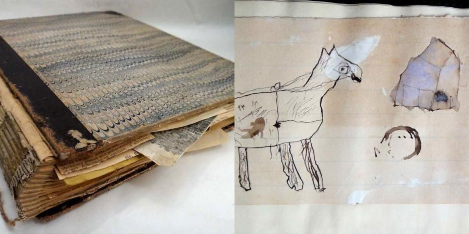 1889 antique SCRAPBOOK FOLK ART HORSE SKETCH hollond CATHERINE