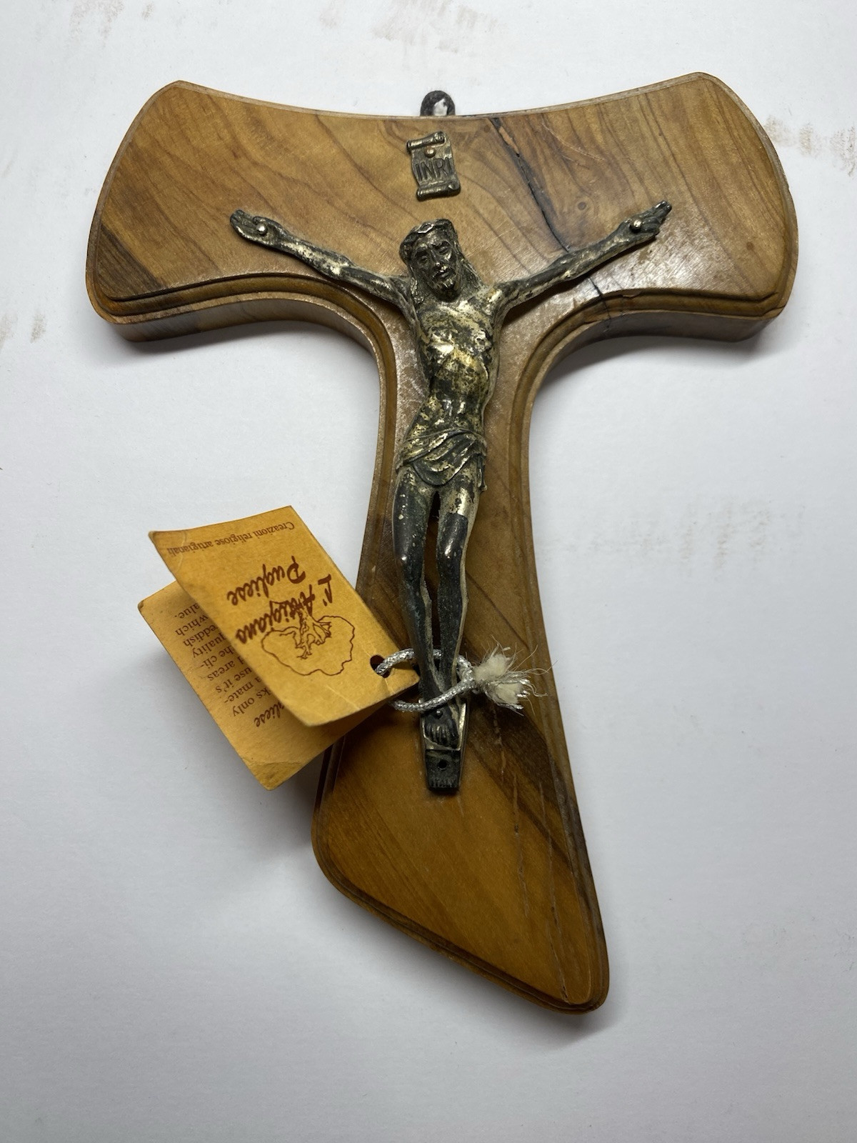 Vintage L’Artigiano Pugliese Olive Wood Crucifix Been Repaired