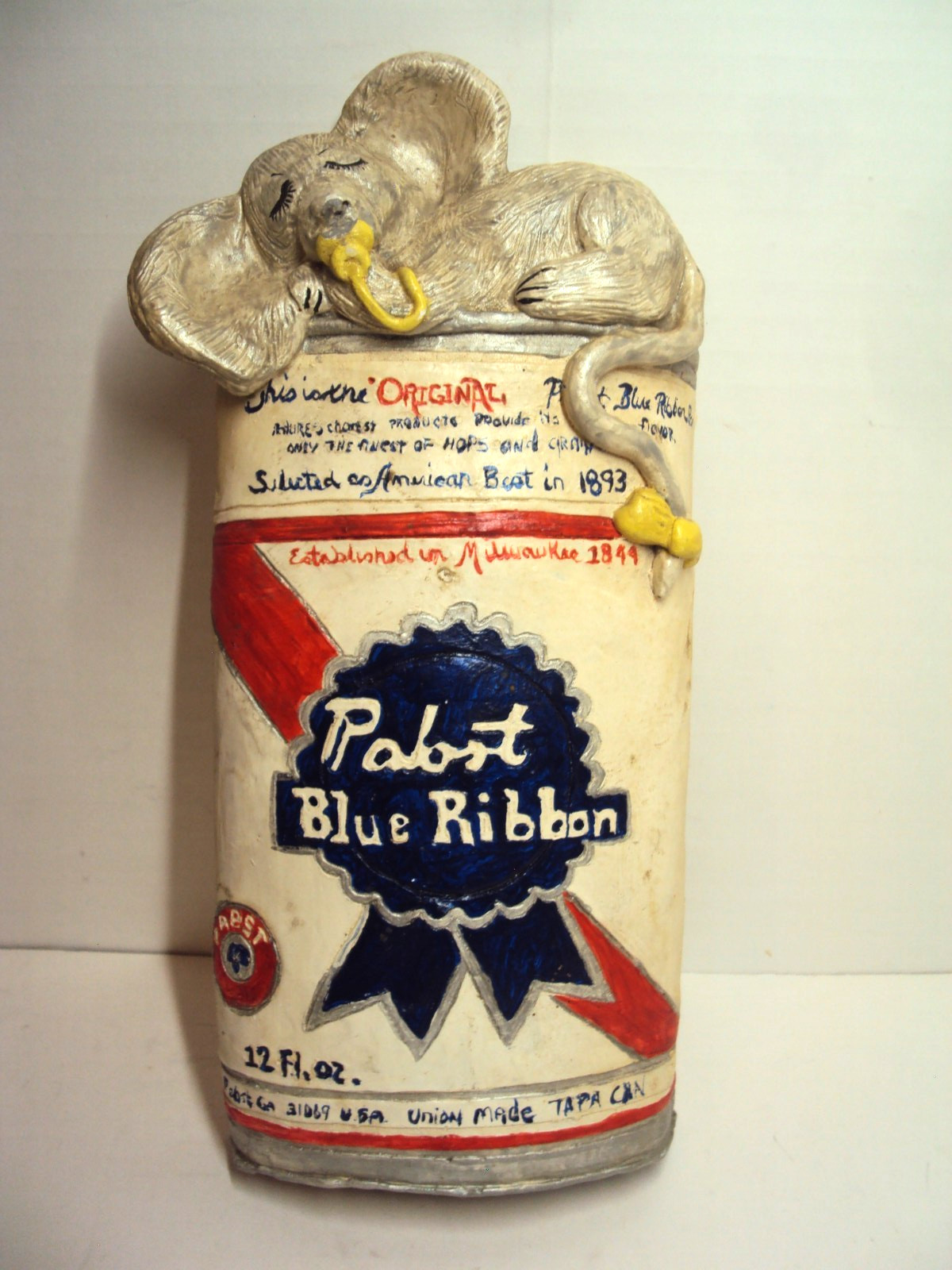 Vintage Chalkware/Ceramic Beer Can Art HTF 1970\'s Bar Advertising Pabst Beer