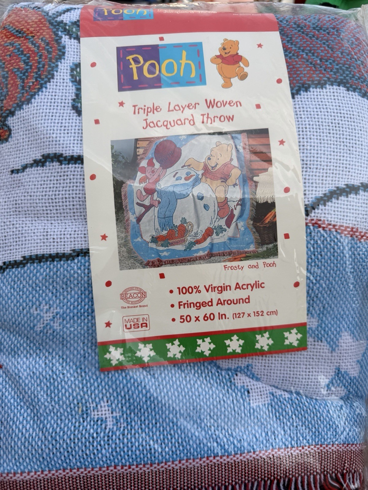 Vintage Winnie The Pooh Frosty & Pooh Including Piglet 100% Acrylic 50x60 Throw 