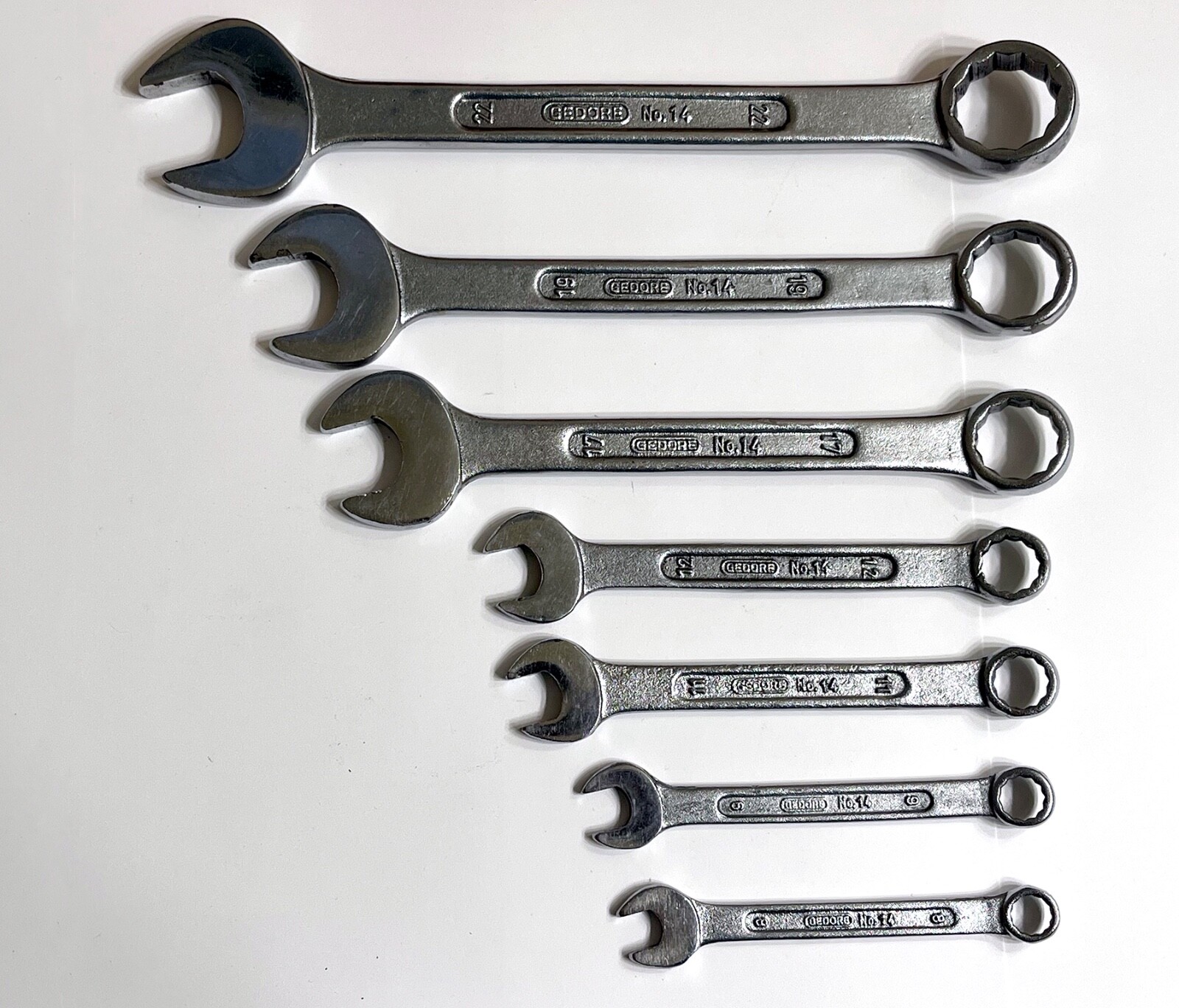 Lot of 7 Vintage GEDORE Combo Wrenches 12 Pt No. 14 • Metric 22 19 17 12 11 9 8
