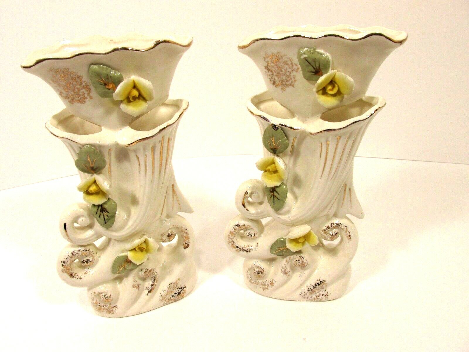 Lot of 2 Vtg Vases Japan ceramic Floral Planters Decor Display (Matching) Nesco Lot of 2 Vtg Vases Japan ceramic Floral Planters Decor Display (Matching) Nesco