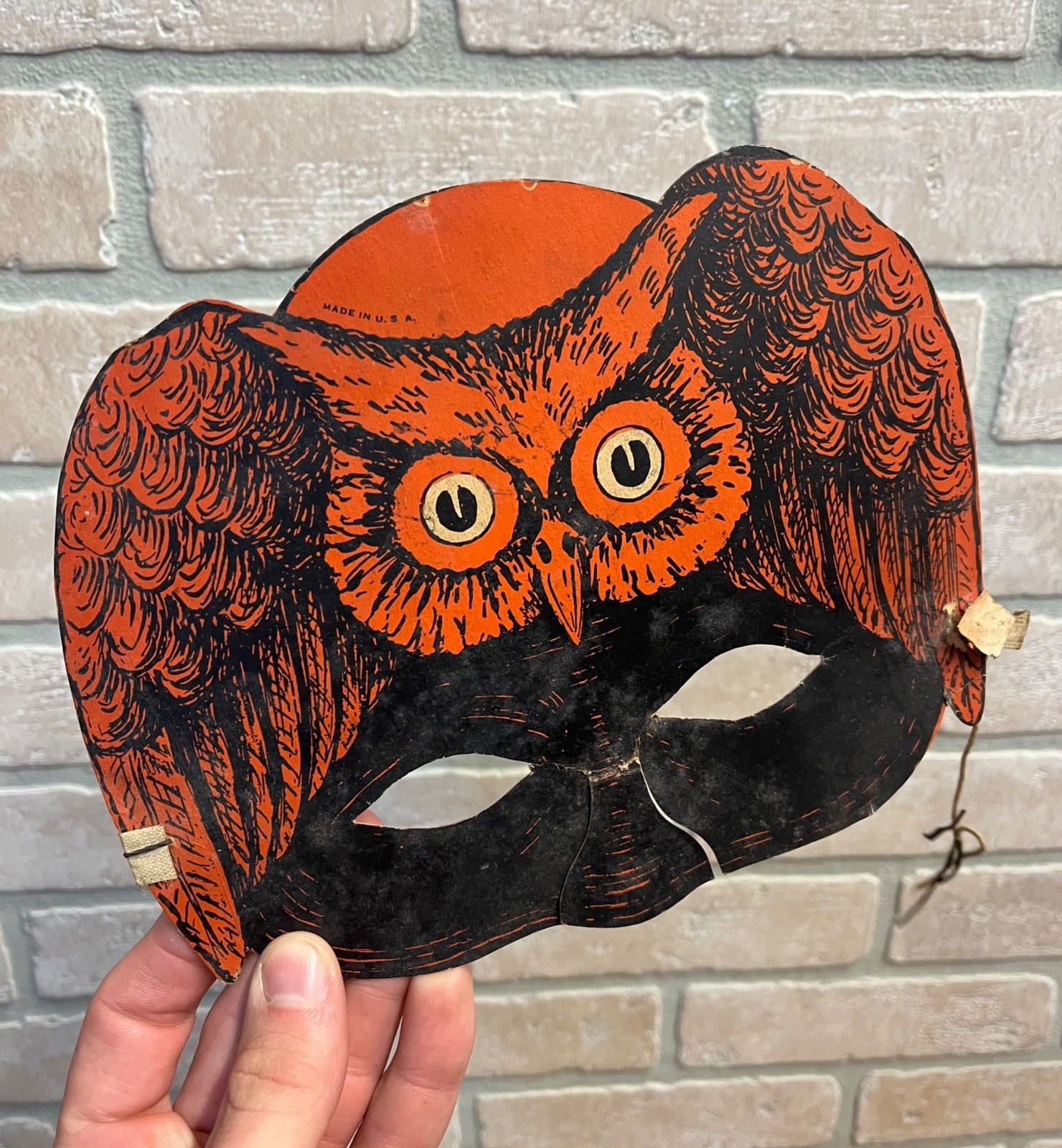 SCARCE Antique Halloween Beistle Domino Party Mask 1926-1931 Hat OWL Vintage