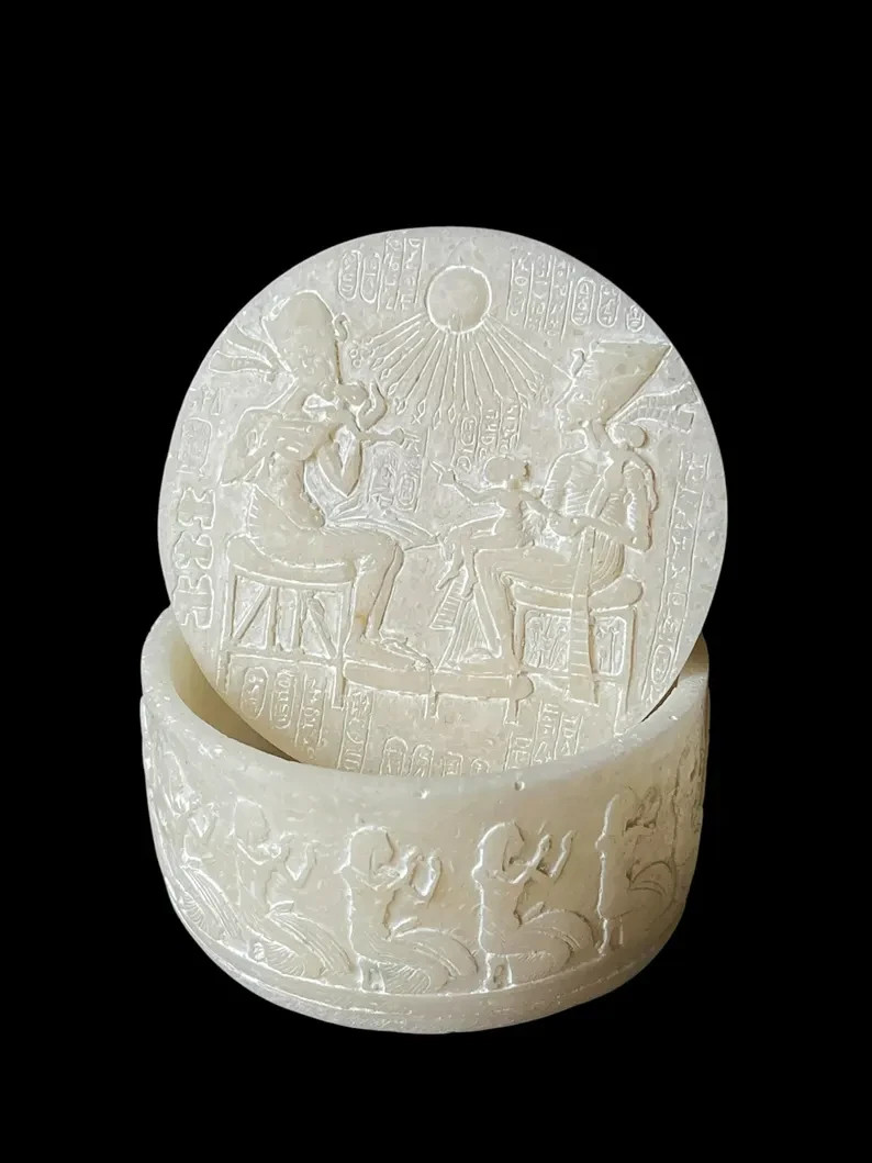 RARE ANCIENT EGYPTIAN ANTIQUITIES Jewelry Box Akhenaten for Alabaster Stone BC