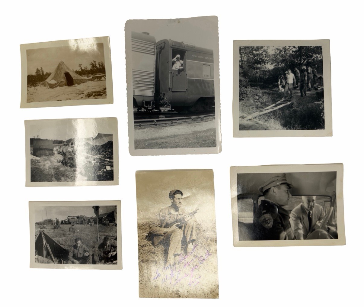 WWII US Army Photo Lot Thompson Gun Inscribed Portrait Camp Meade 1939 Train