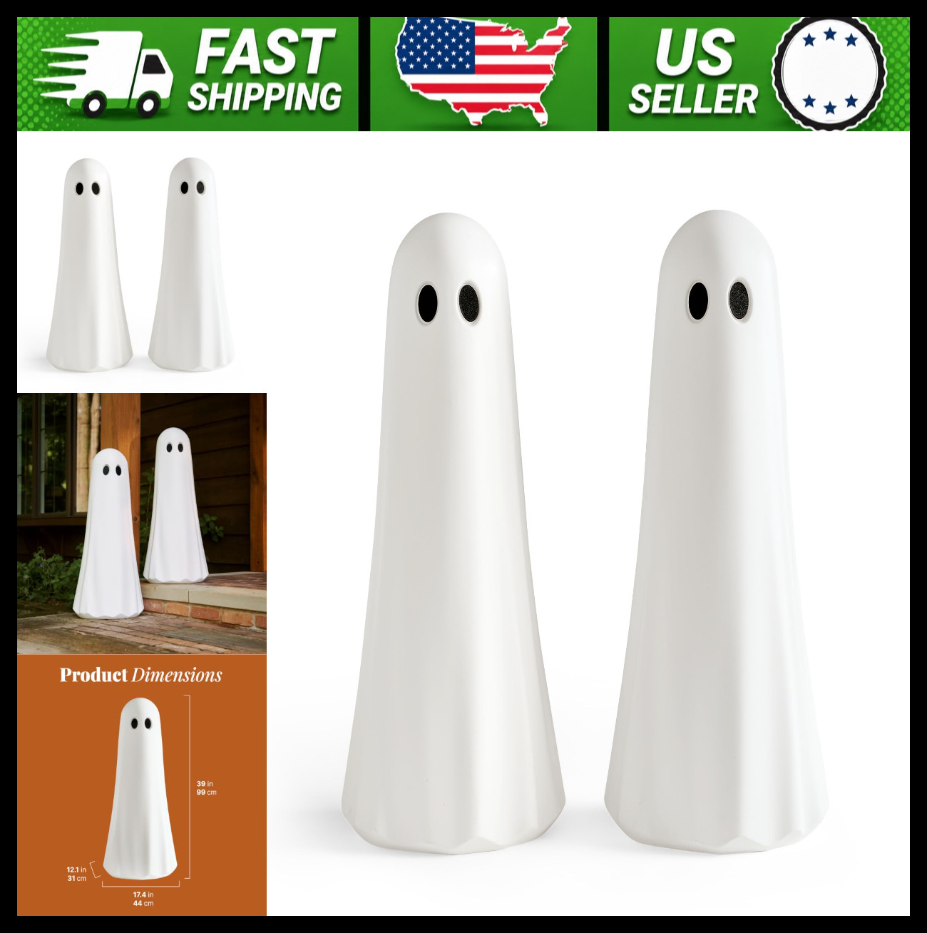 Step2 Boo Buddy Halloween Ghost Statues, White, 40 in, 2-Pack