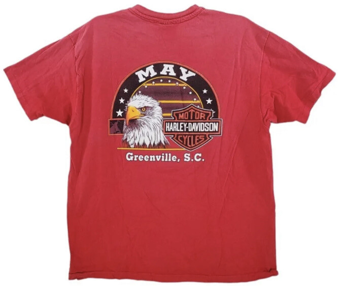 Vintage 90s Harley T Shirt Single Stitch Greenville SC Eagle Mens XL Red USA