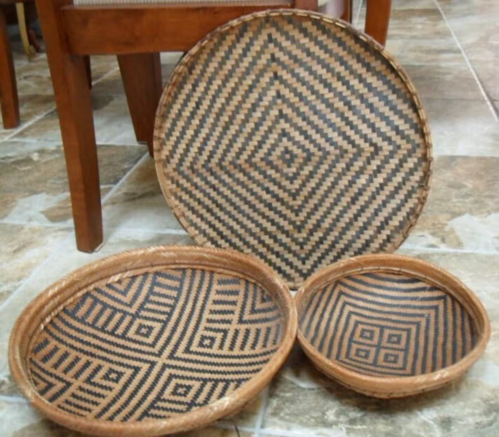Antique 19th Century Canadian First Nations Weaved Basket Set of Three