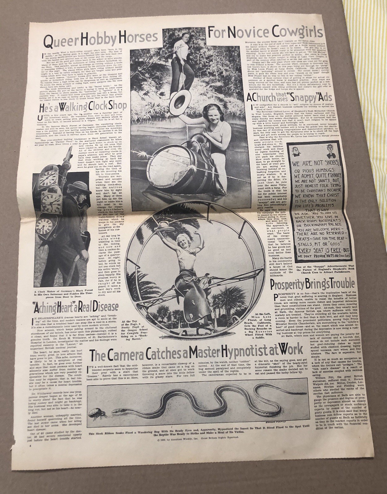 (1938) American Weekly RARE newspaper article “Hobby Horses for  Cowgirls” 