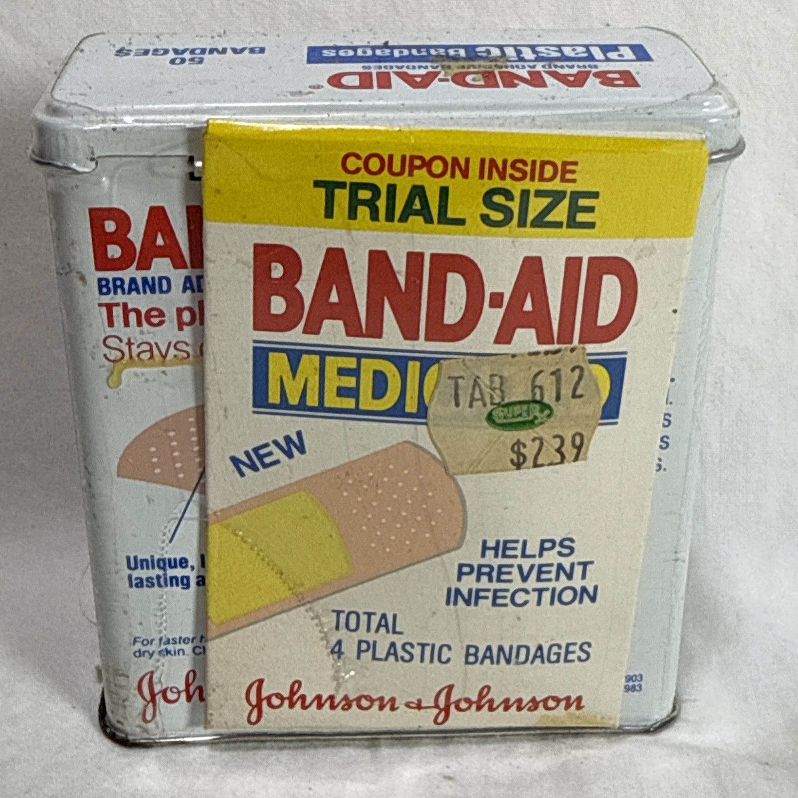 vintage johnson johnson band-aid tin New Old Stock Sealed 1980’s Free Sample HTF