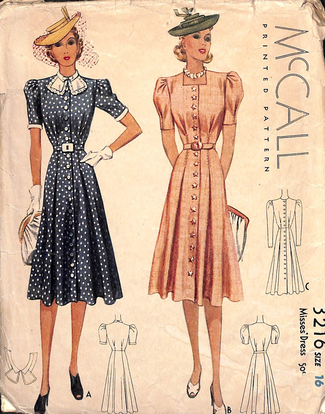 Vintage 1930s Dress McCall Sewing Pattern 3216 Bust 34 Complete