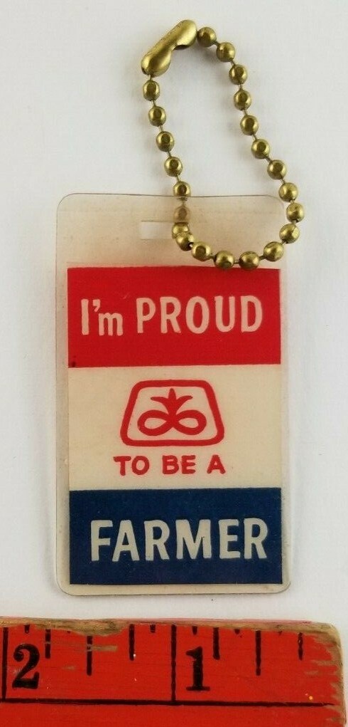 Vintage I'm Proud to be a Farmer Red White Blue Plastic Keychain Keyring Vintage I'm Proud to be a Farmer Red White Blue Plastic Keychain Keyring