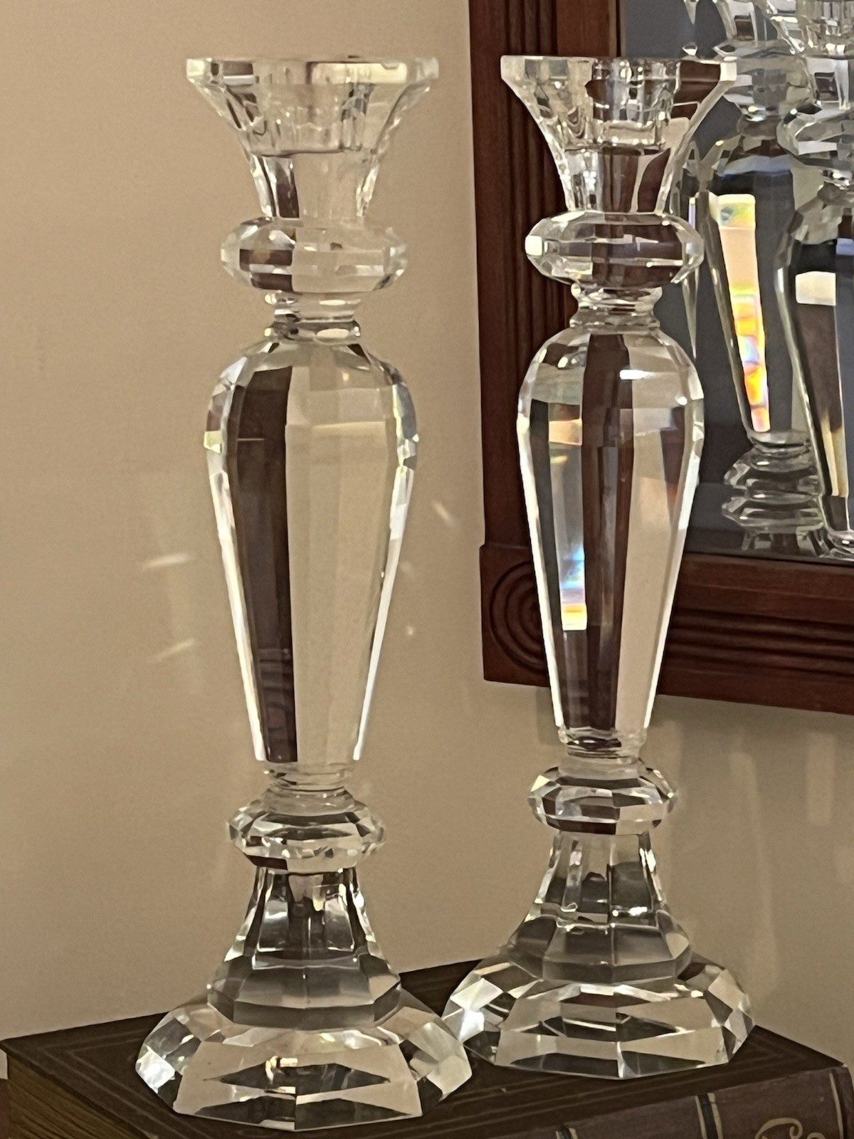 Brilliant Cut Crystal 11” Faceted Taper Candlesticks Pair Heavy