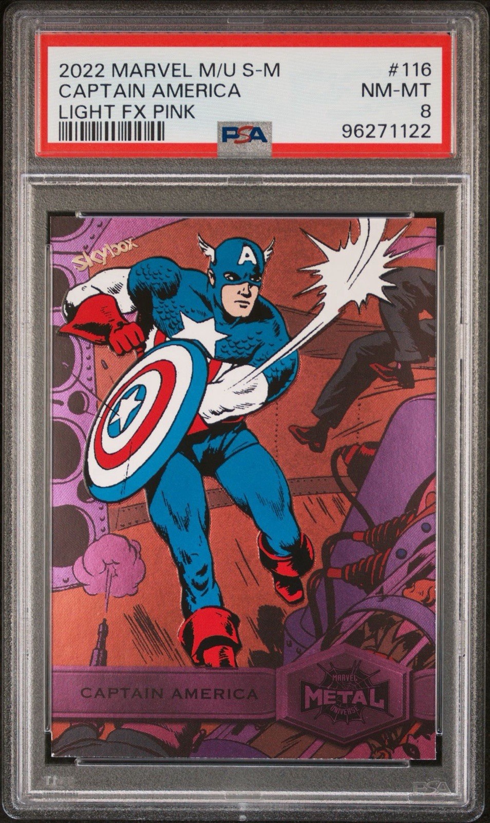 2022 SkyBox Marvel Metal Universe Captain America Light FX Pink /75 PSA 8 #116