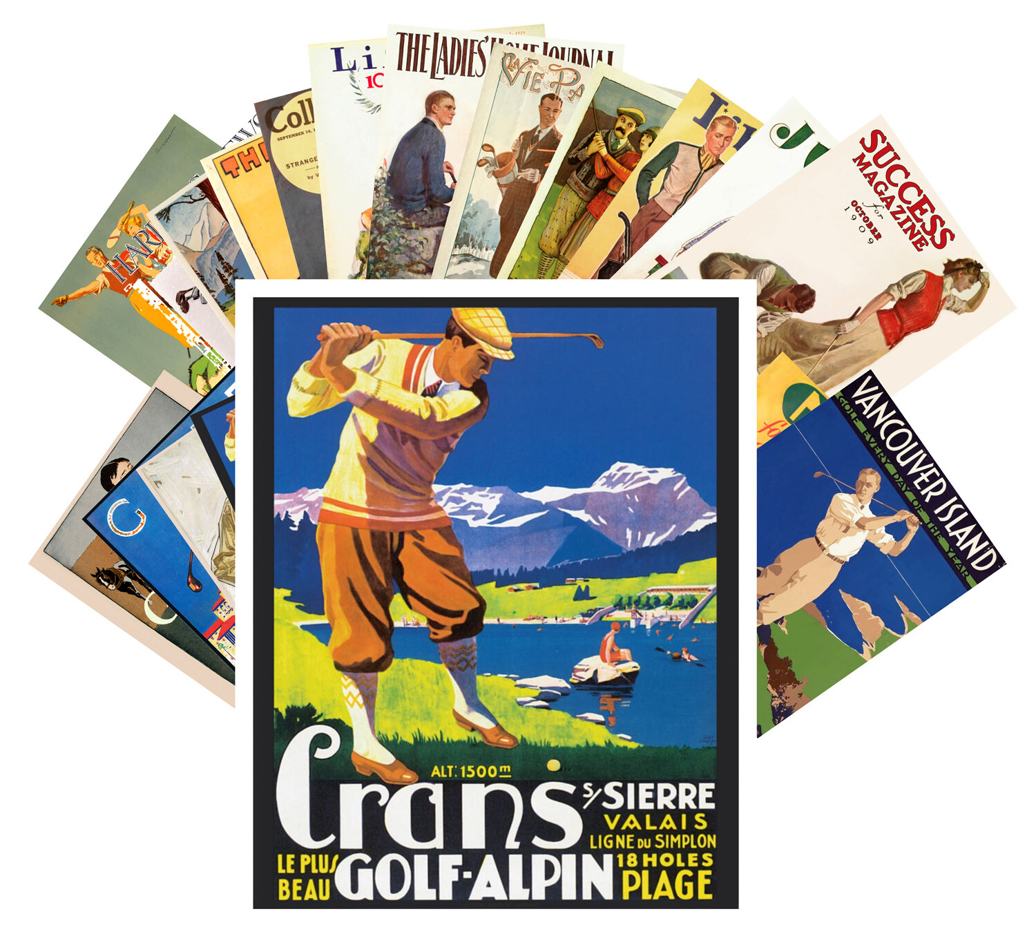 Postcard Pack (24 pcs) Golf Player Vintage Sports & Travel Posters CC1029