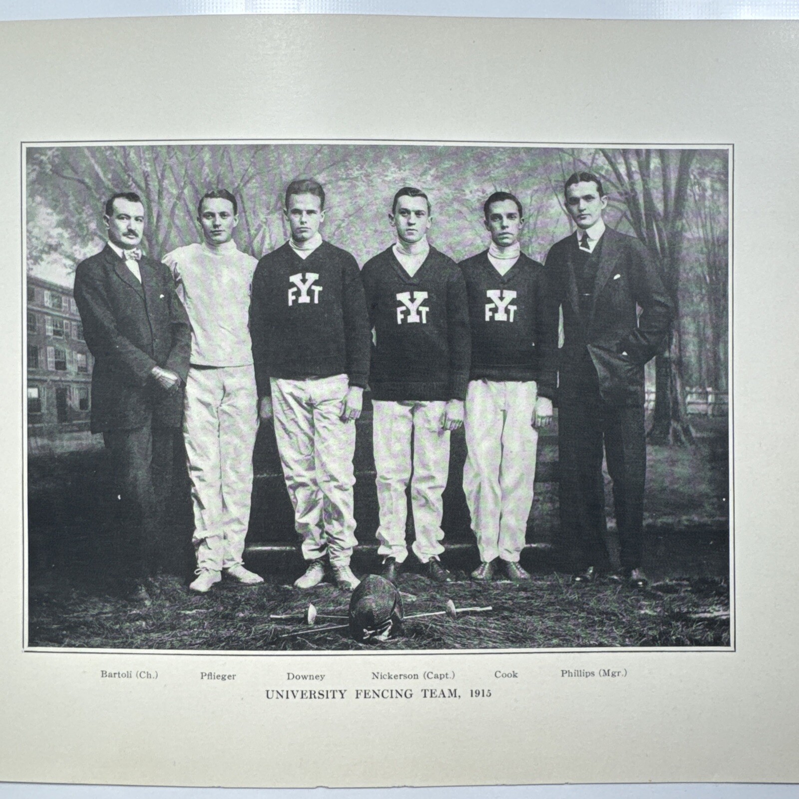 1915 Yale University Antique College Fencing Team Print 9.5 x 7.5 Orig 9191