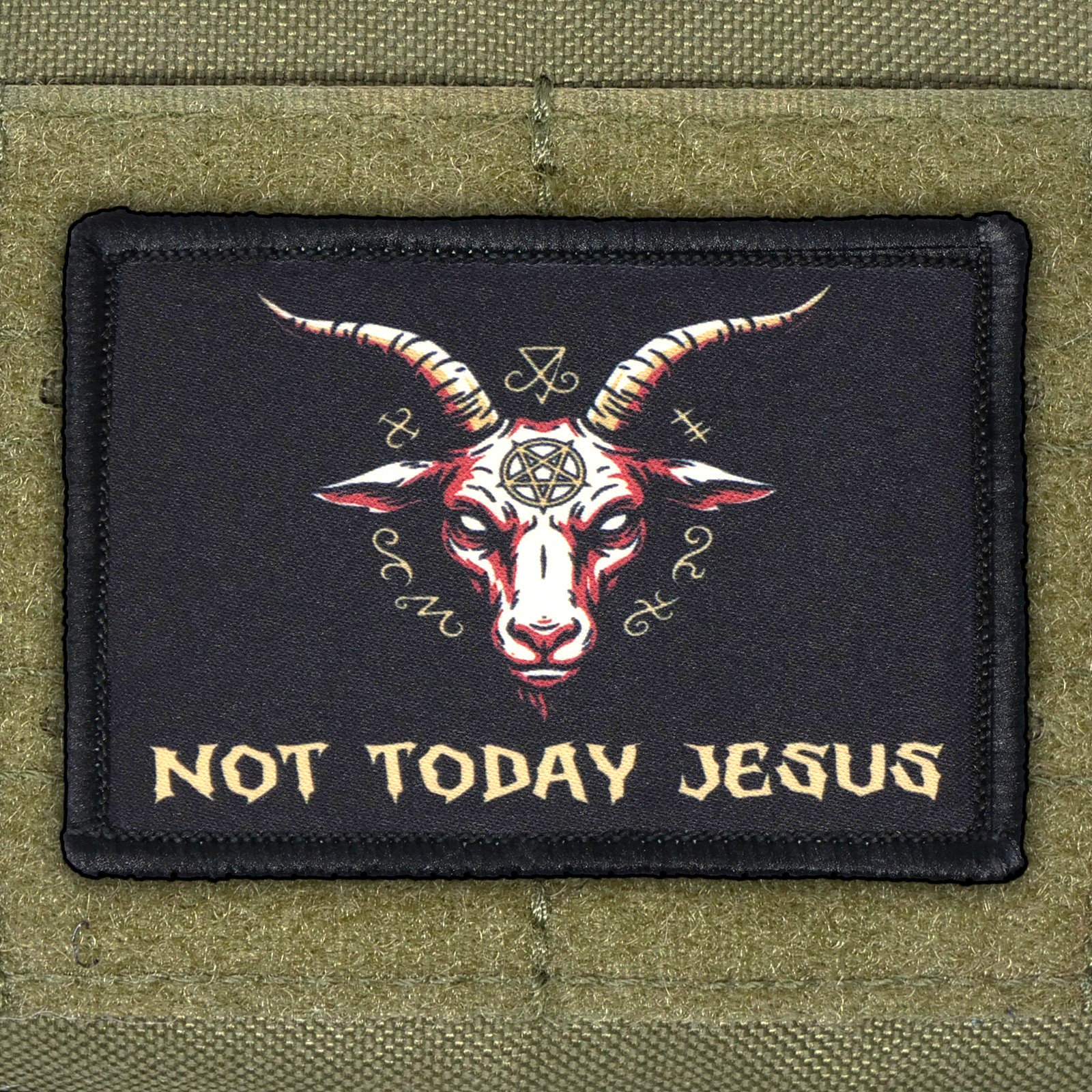 Not Today Jesus Patch Moral Tactical Pentagram Military USA Made Hook & Loop 3x2