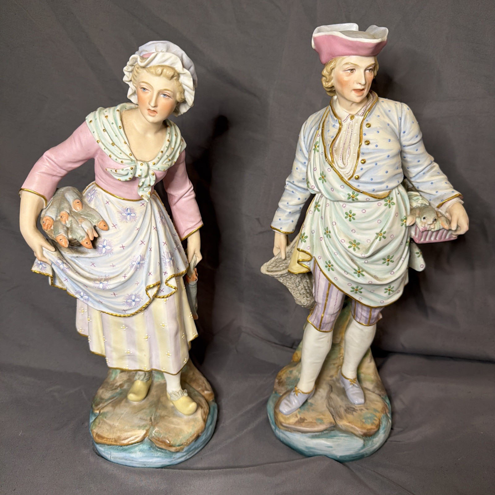 Antique Vion & Baury French Bisque Porcelain Figurines Pair 15