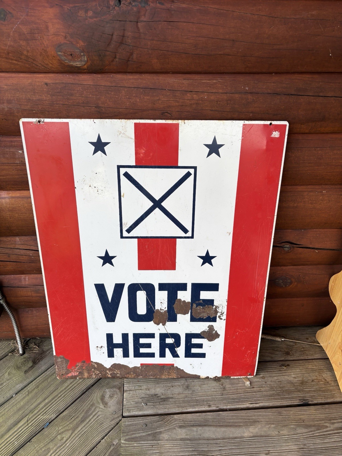Vote Here- Vintage 50’s, 60’s 70’s Double Sided Metal Sign- Original
