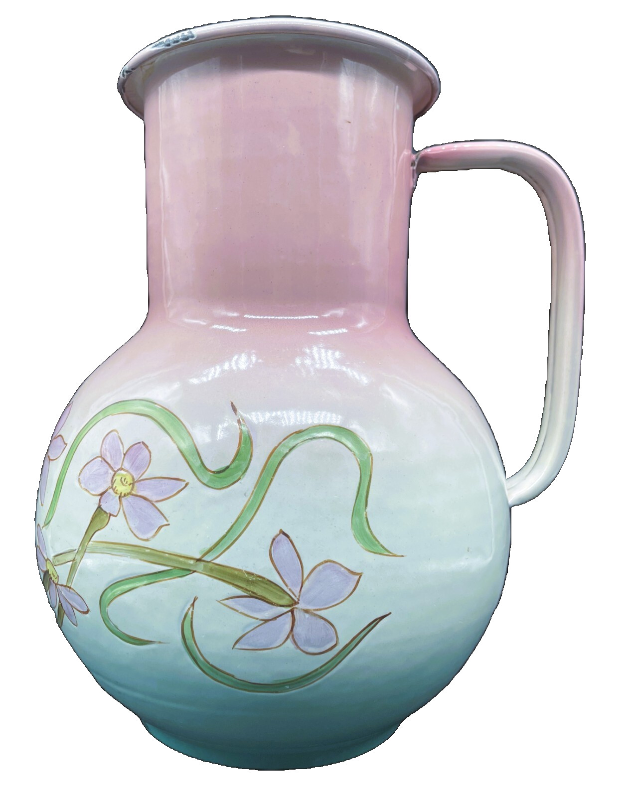 ANTIQUE French Country ENAMEL PITCHER  11\