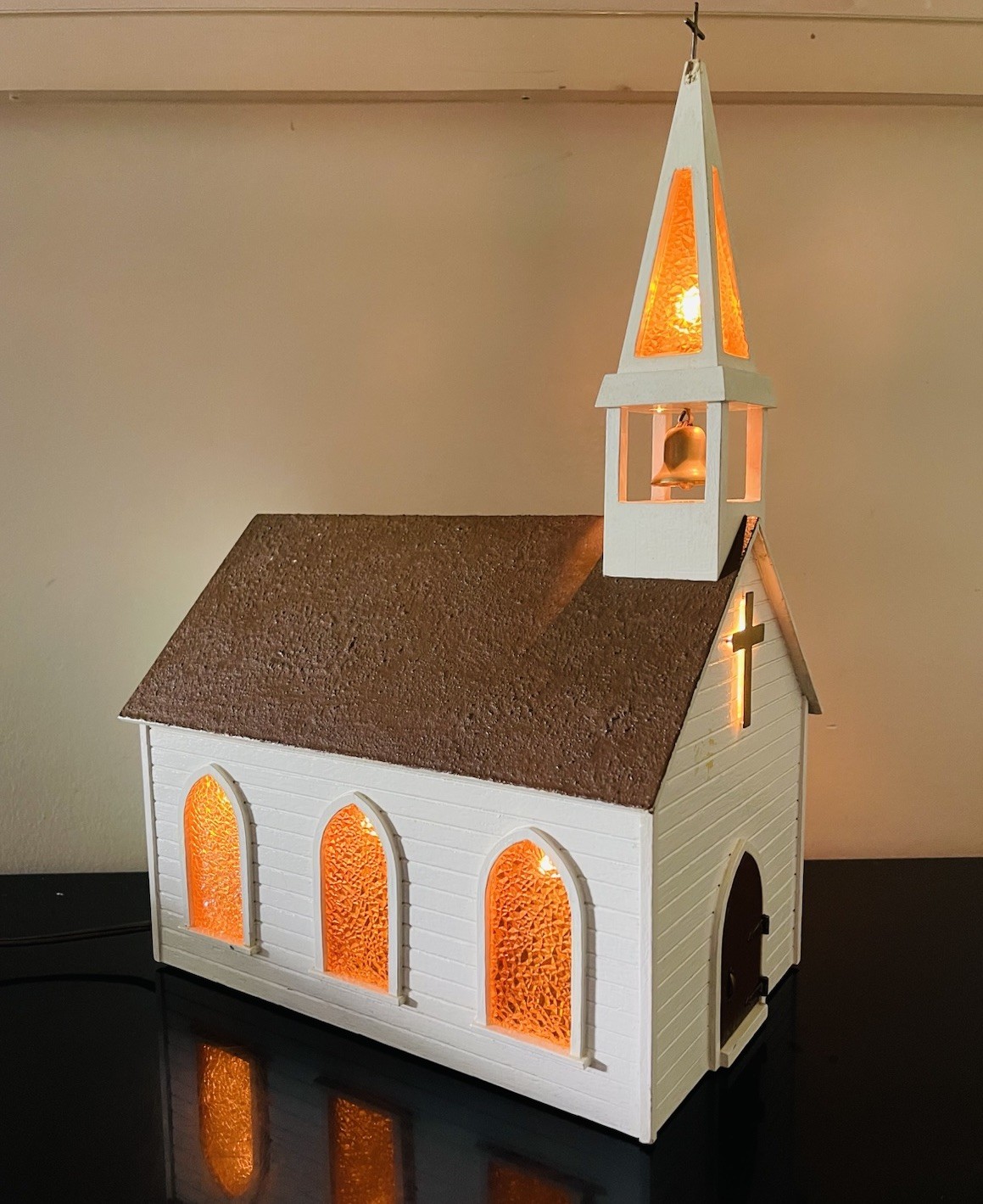 Vintage Large, High-Quality Handmade Lighted Wooden Church Holiday MCM