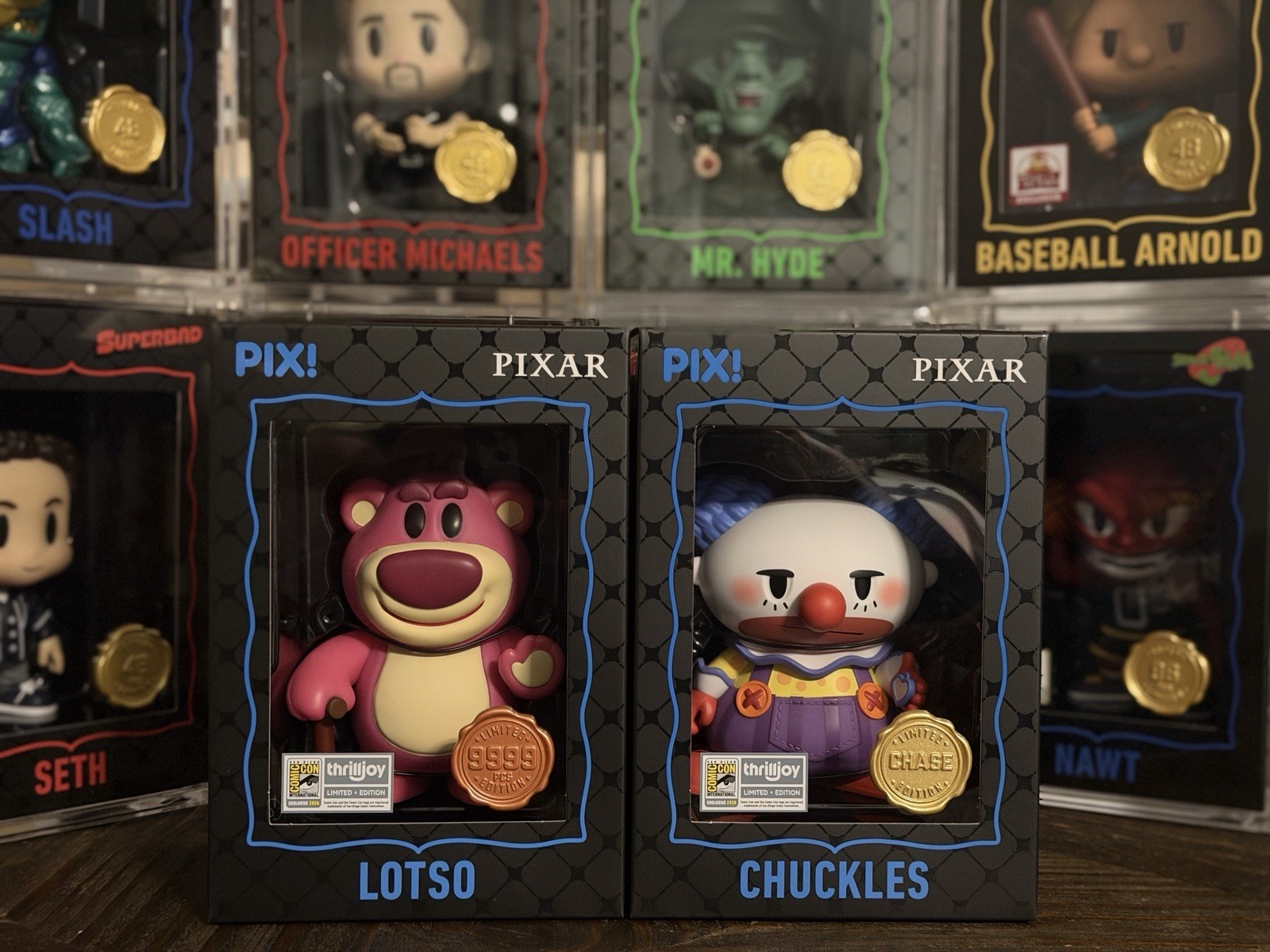 Thrilljoy PIX Toy Story CHUCKLES CHASE + Lotso | SDCC 26 Exclusive Con Sticker