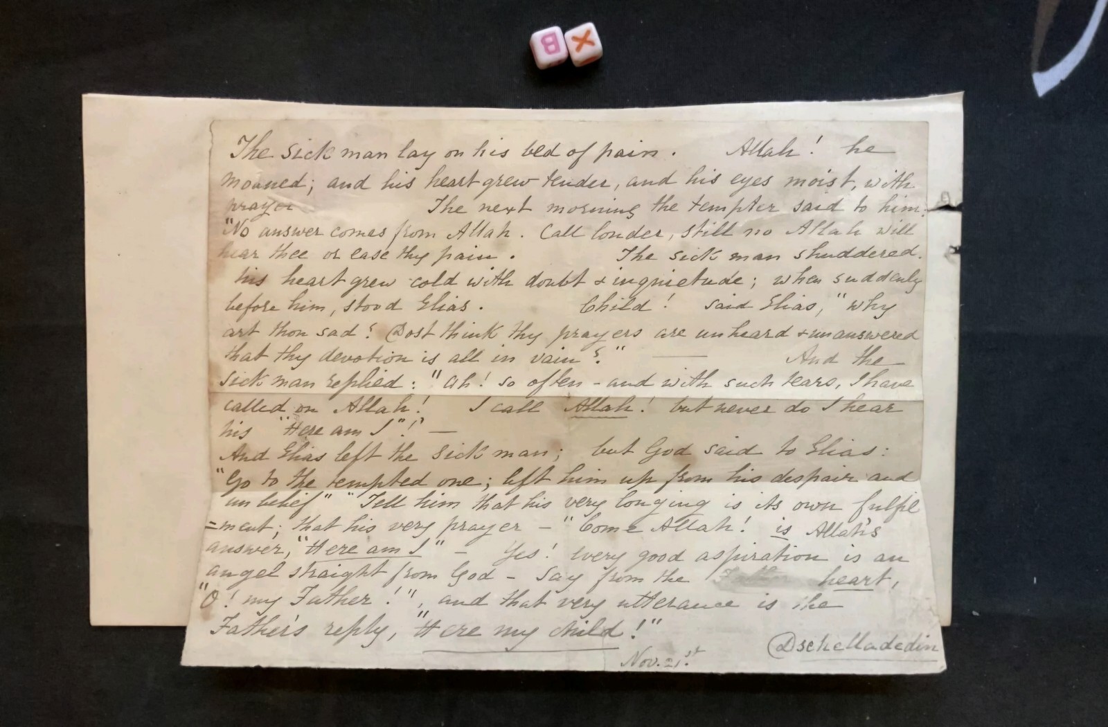 Antique 1864 Handwritten Extract Of PECULIAR BY POET W HOWITT