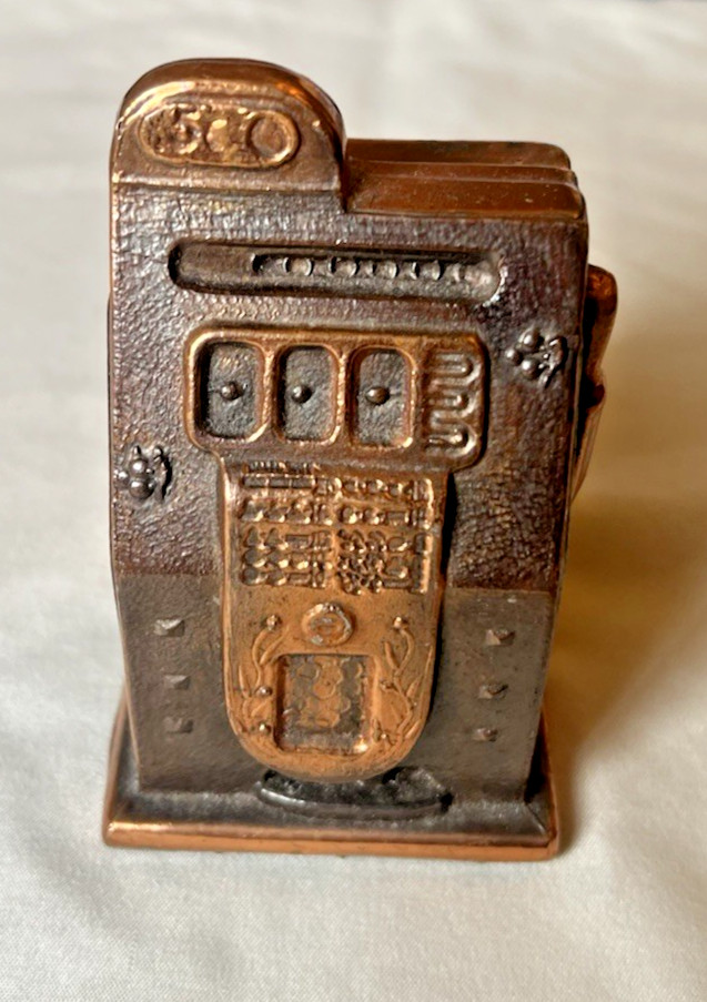 Vintage Slot Machine Bank Cast Bronze Copper 4 Inches Z