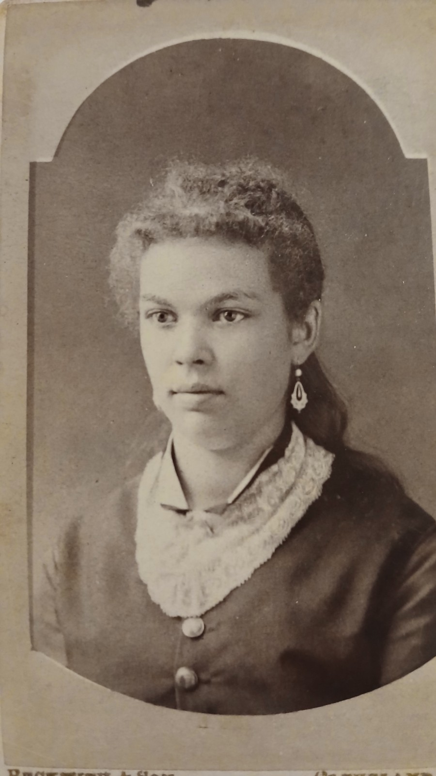 Antique CDV Photo Named Emma B Farmer Woman Drop Earrings Cleveland OH Beckwith