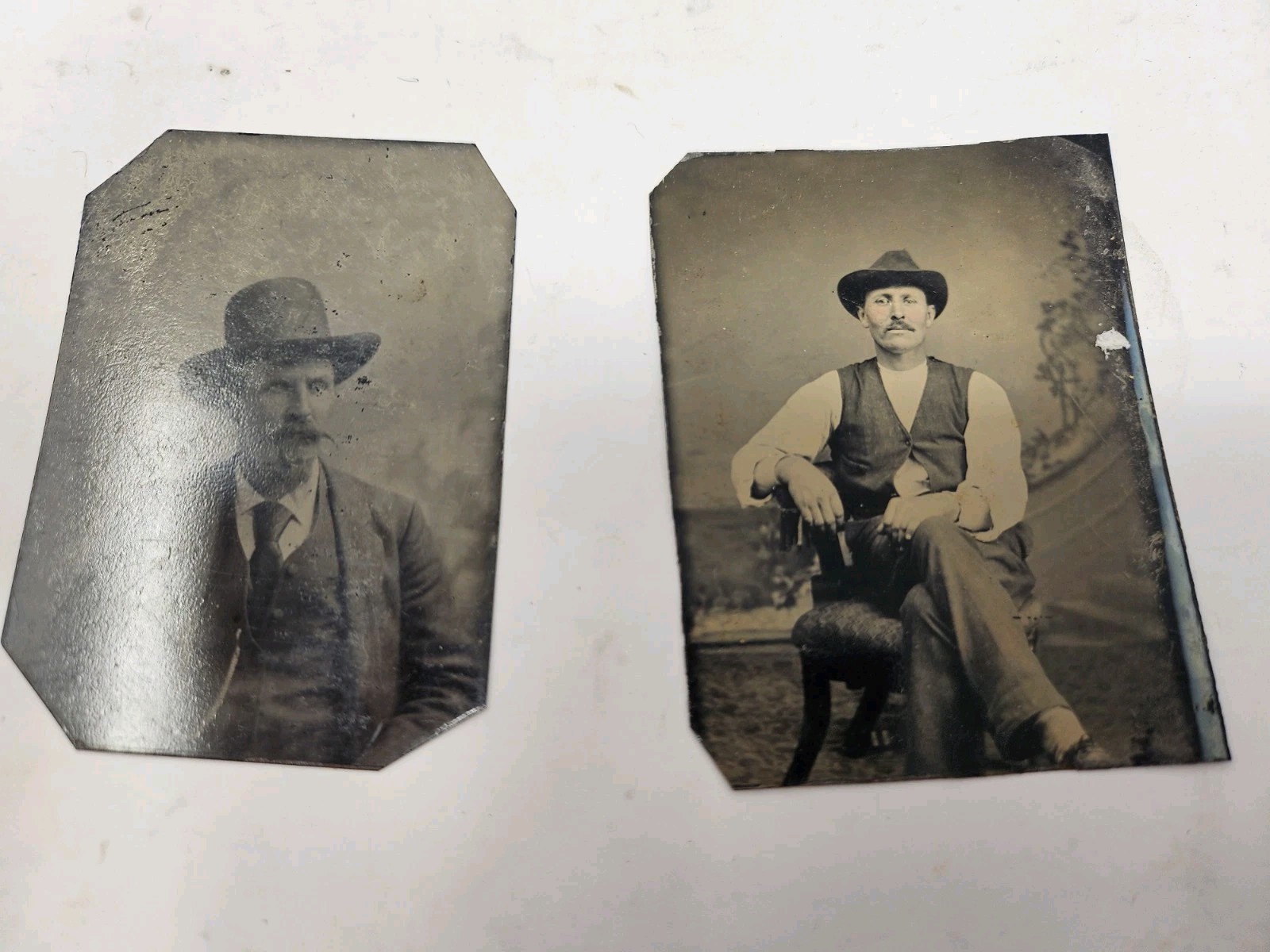 2 Antique American PHOTO TINTYPES  Western Frontier Cowboy