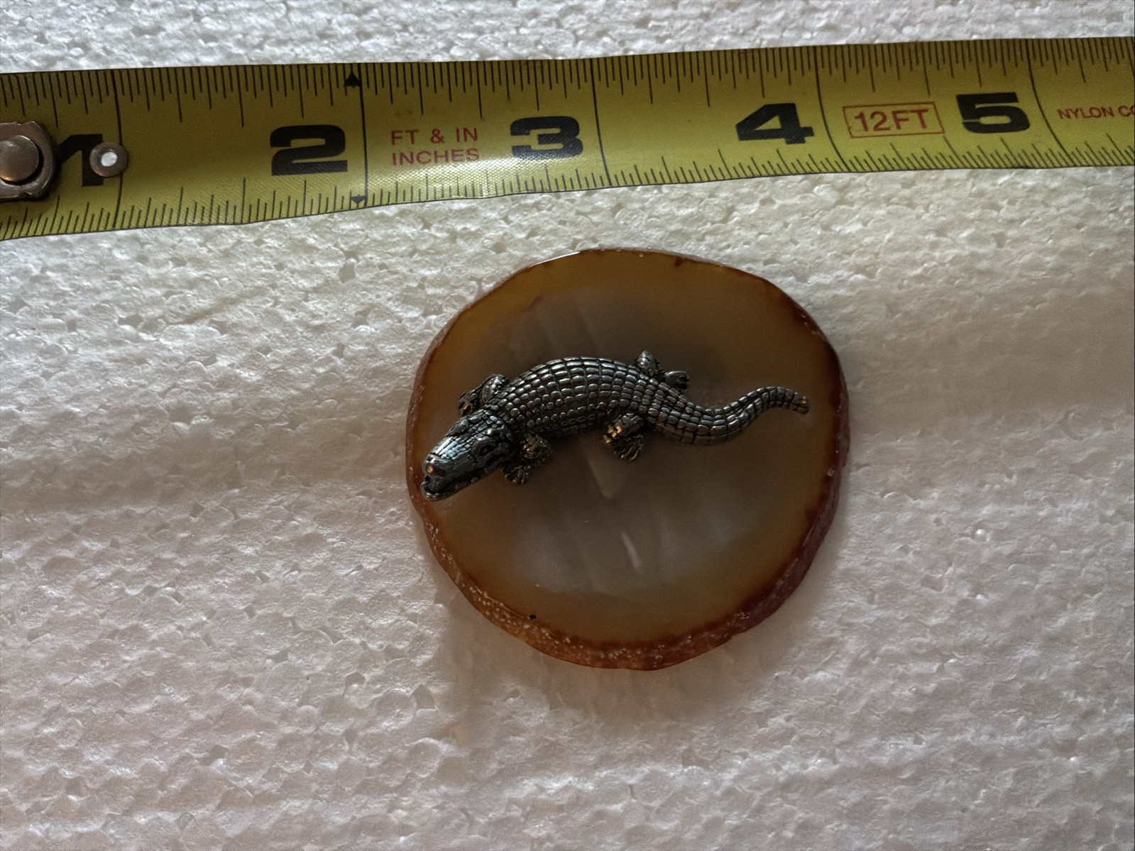 Vintage Miniature Metal Crocodile Alligator Stone Base 