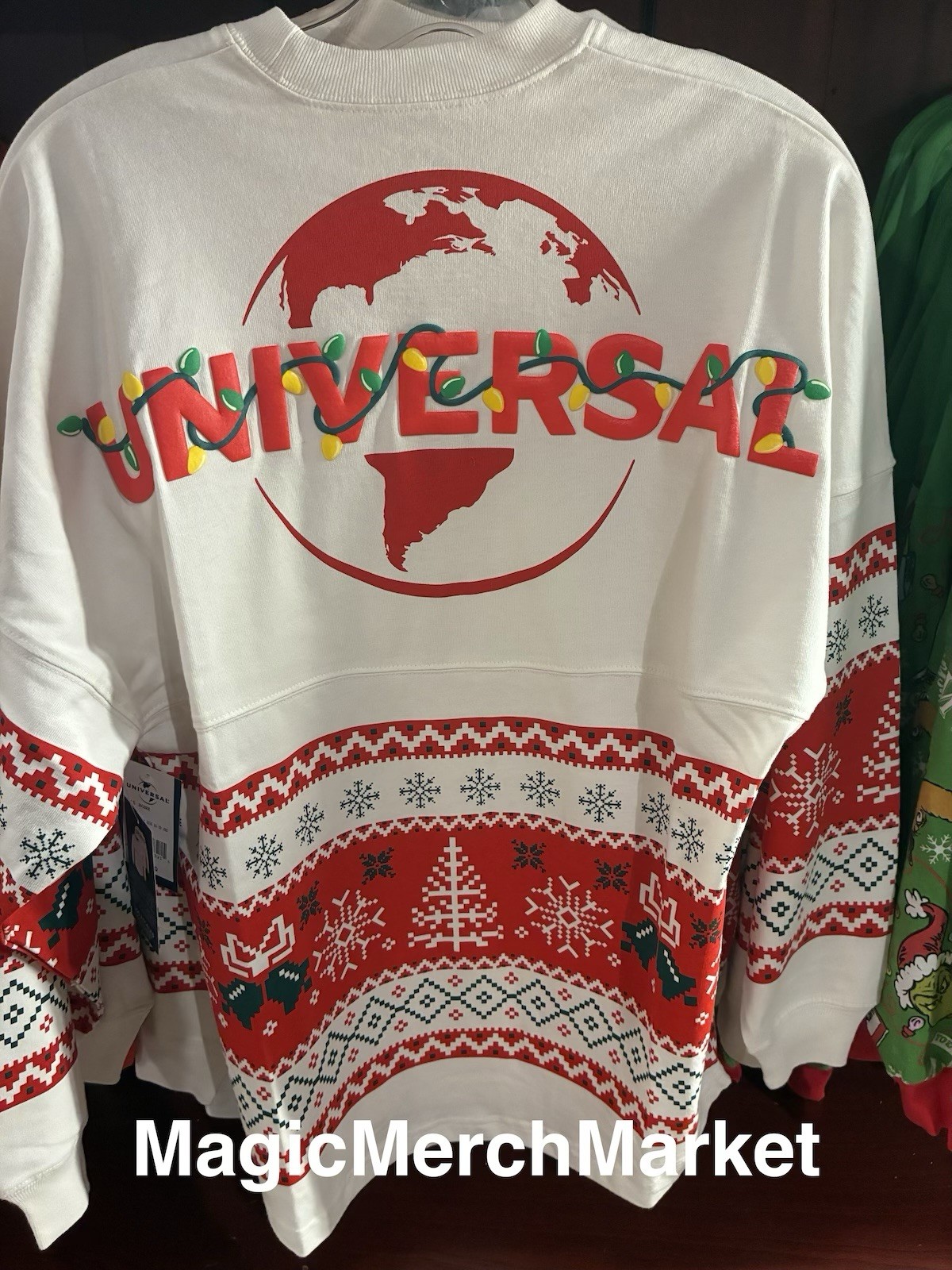 Universal Studios Globe Logo Christmas Lights Holiday Spirit Jersey XL