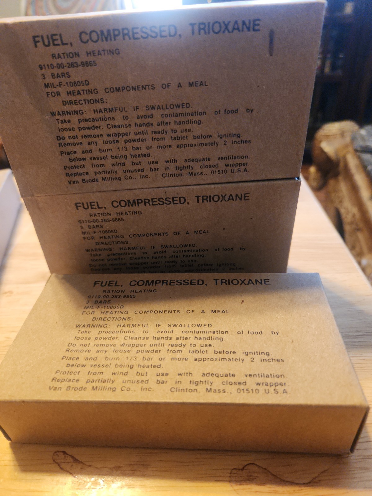 Military Ration Heating Trioxane Fuel Bars 3 Boxes (9 Bars Total) MIL-F-10805C