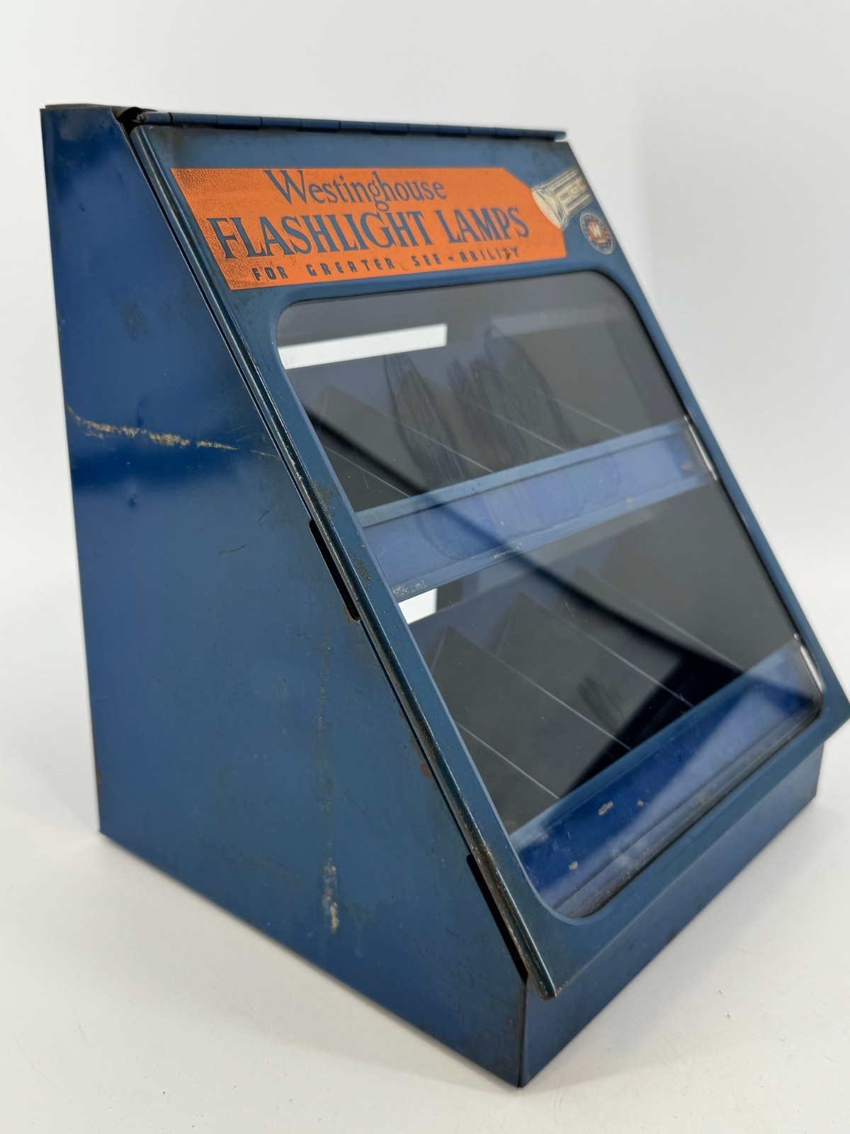 VTG Westinghouse Flashlight Lamp Bulbs Metal Advertising Store Display Cabinet