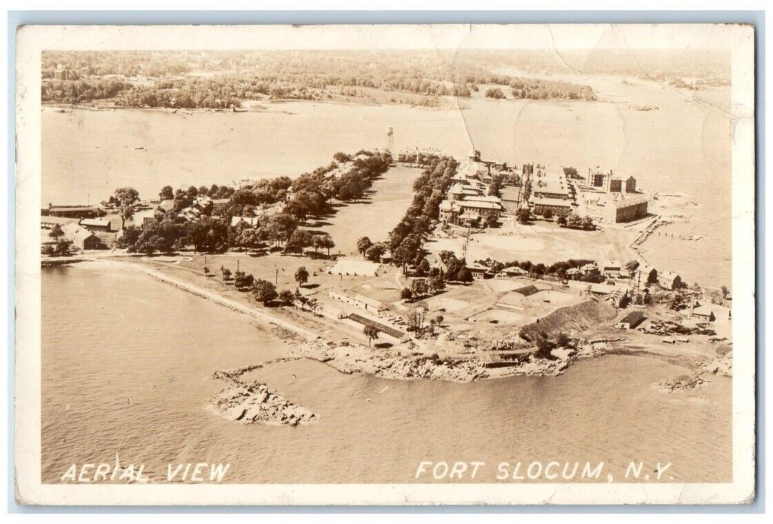 1939 Aerial View Of Fort Slocum Military New York NY RPPC Photo Posted Postcard