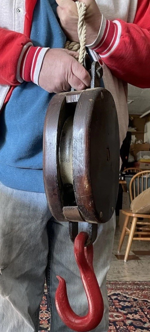 Antique 24” HUGE Wood Ship Pulley Block/Cast Iron Hook 21Lbs Industrial Maritime