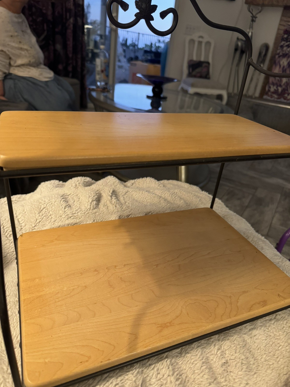 Longaberger Wrought Iron  Two Tiered  Counter Stand + Wooden Shelves