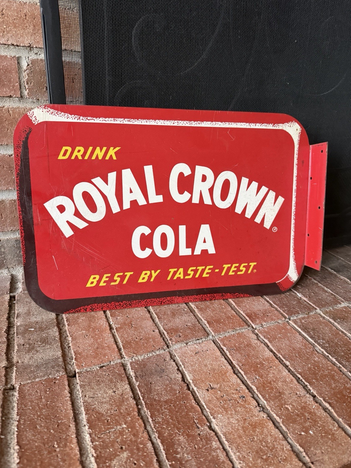 ROYAL CROWN COLA Flange Vintage Soda Beverage Diner Gas Oil Sign Dbl Sided Pop