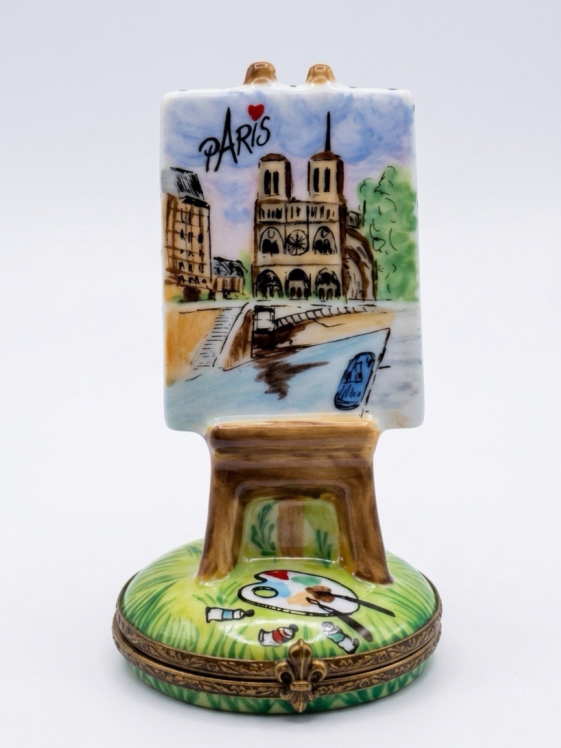 Authentic RV Limoges France La Vie en Rose Easel Box Paris Notre Dame Peint Main