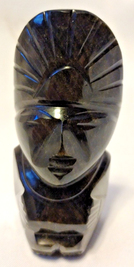 Vintage Hand Carved Black Obsidian Figurine Aztec Mayan Style Stone Idol B2 Vintage Hand Carved Black Obsidian Figurine Aztec Mayan Style Stone Idol B2