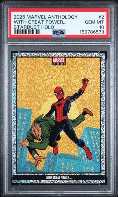 2026 PANINI MARVEL ANTHOLOGY WITH GREAT POWER STARDUST HOLO #2 PSA 10 SPIDER-MAN