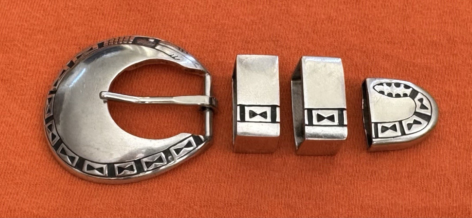 VTG Old Western 1989 Signed Santa Fe Sterling Silver 4 Pc Ranger Belt Buckle Set