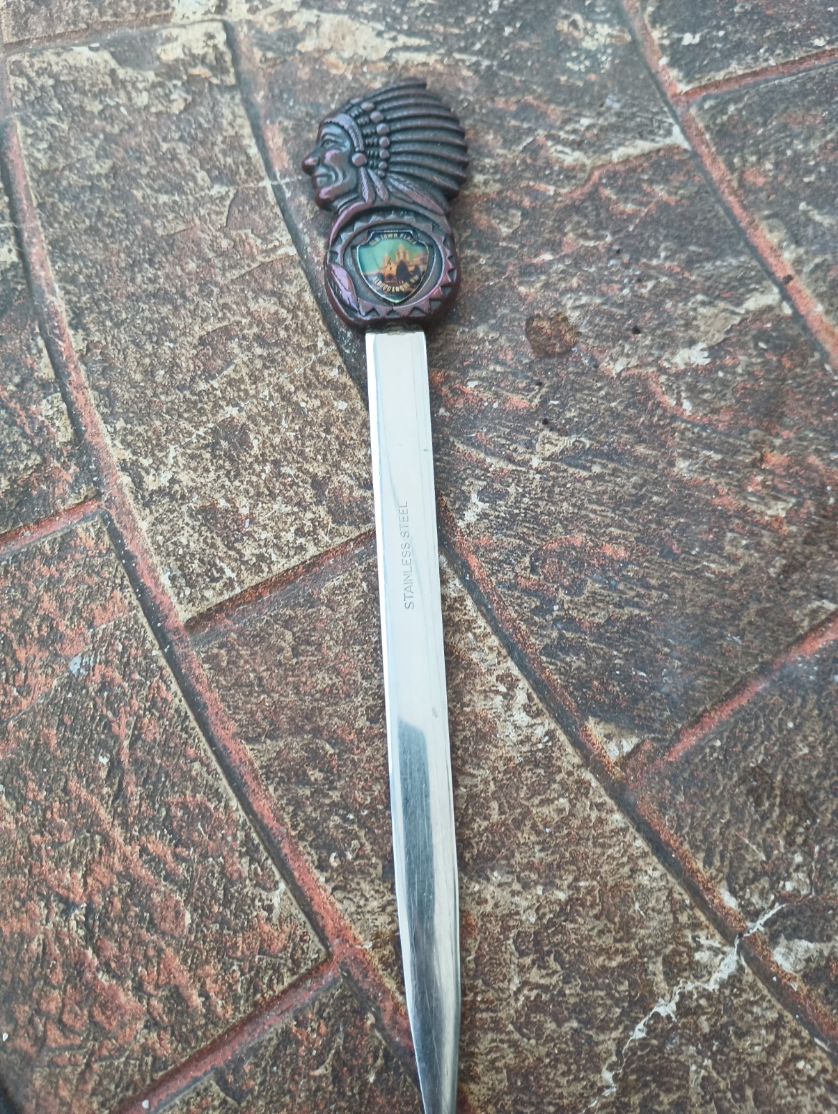 Vintage Letter Opener -  Indian chief , Bronze Buffalo Bill Lookout Mt CO