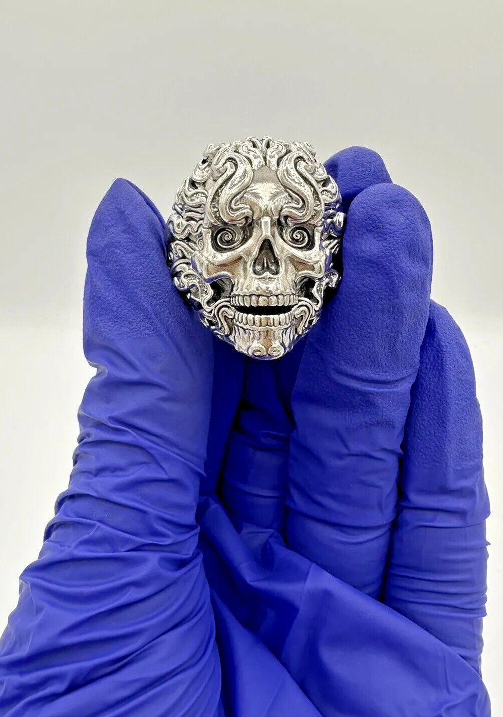 925 Sterling Silver Vintage Unique Antique Skull Design Ring Size-10