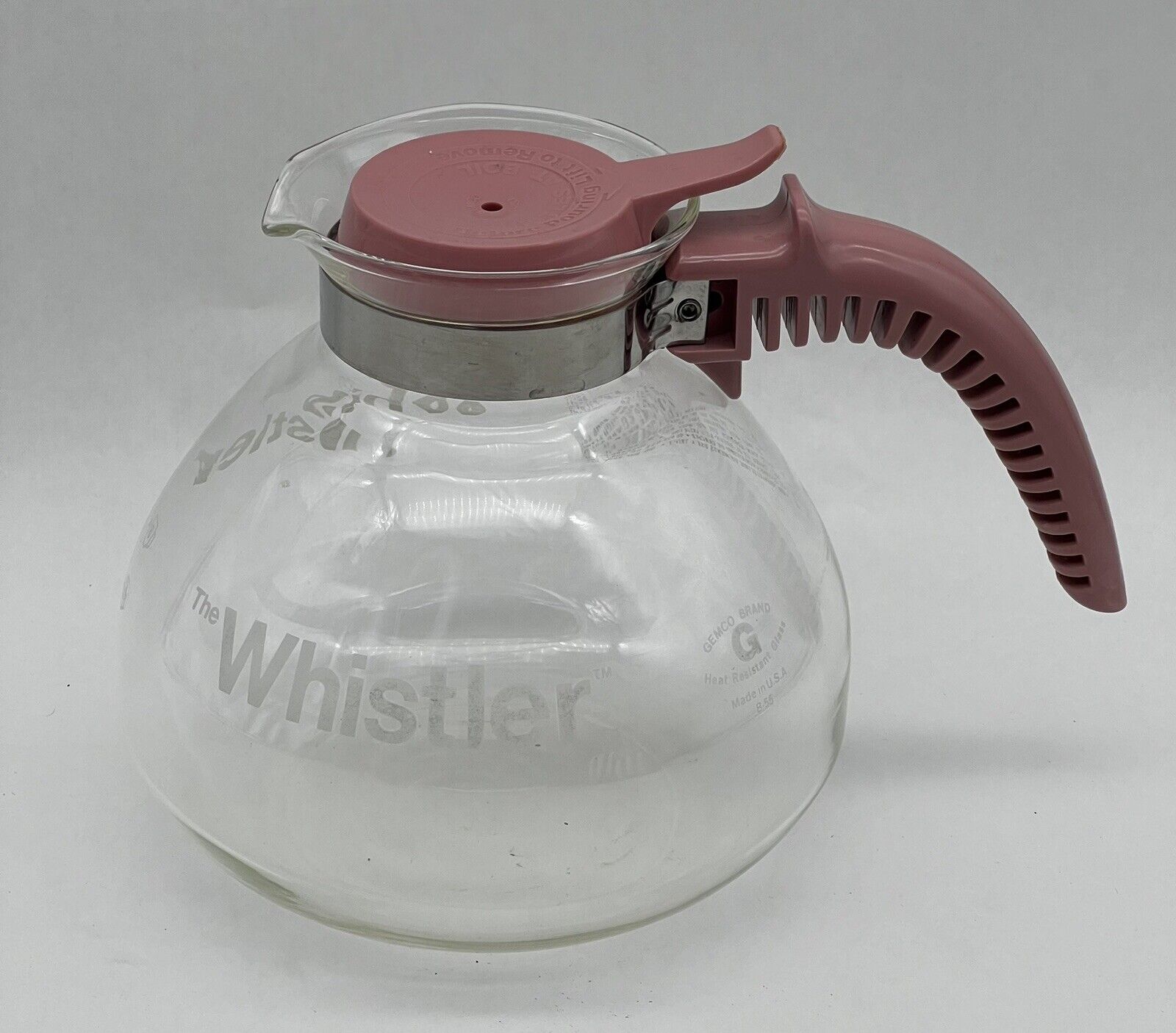 Vintage Gemco PINK The Whistler Glass 8 Cup Coffee Tea Pot Carafe