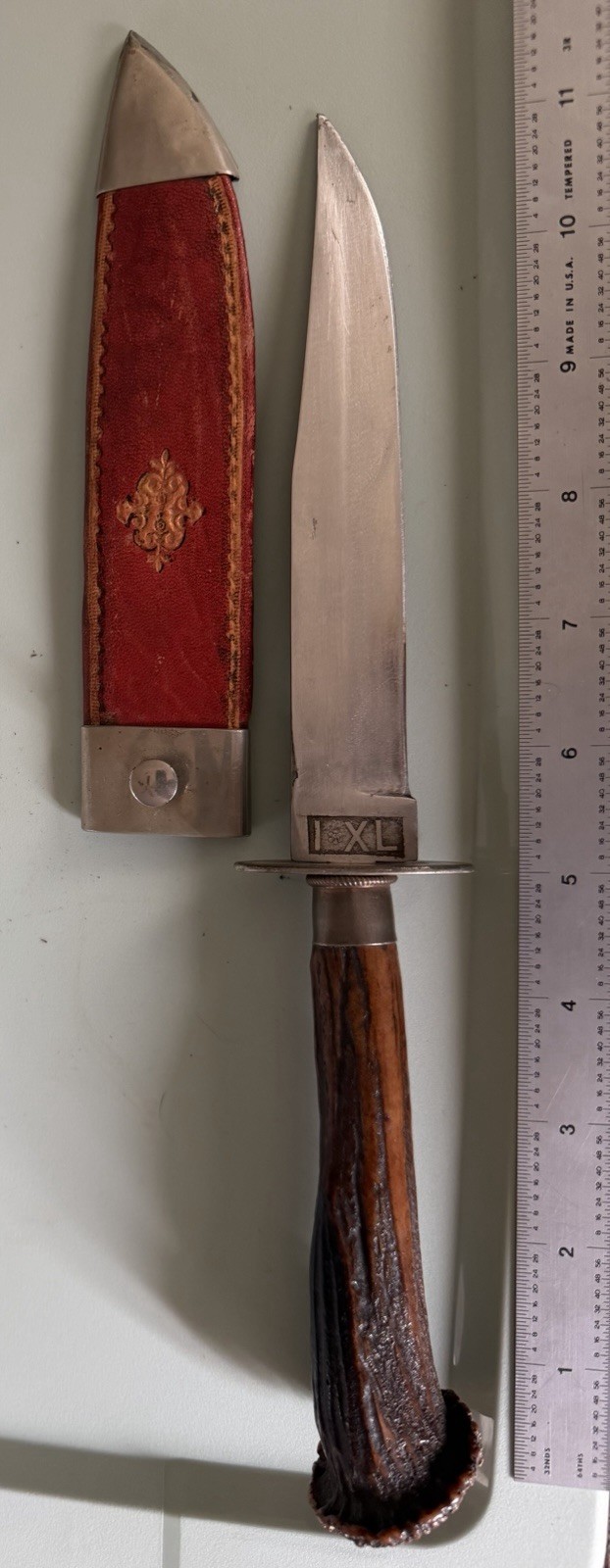 Antique George Wostenholm I*XL Bowie Hunting Knife Stag Handle Sheath Sheffield