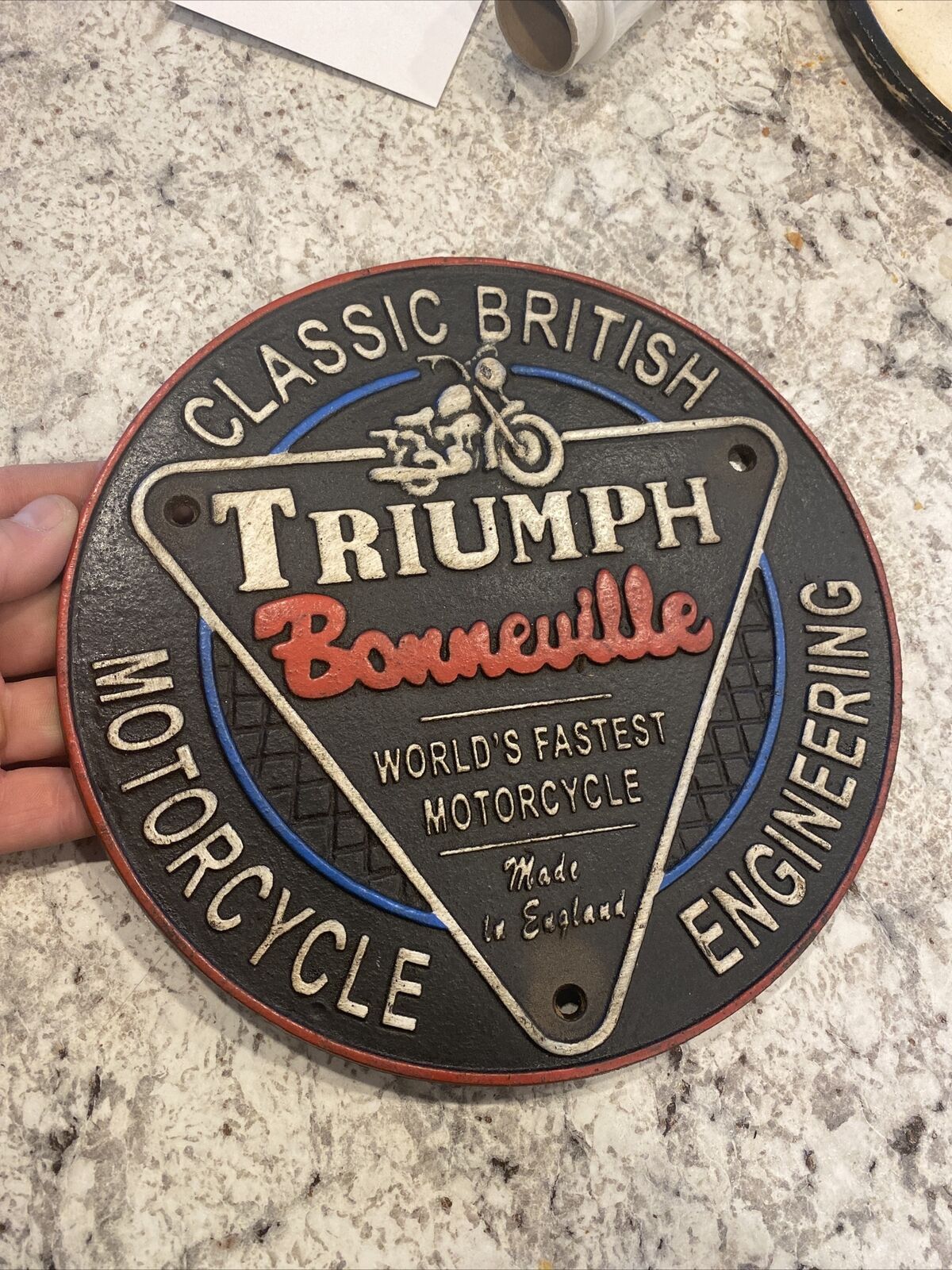 Triumph Motorcycle Sign Cast Iron Plaque Fatboy Rider Collector Patina 3+LB GIFT
