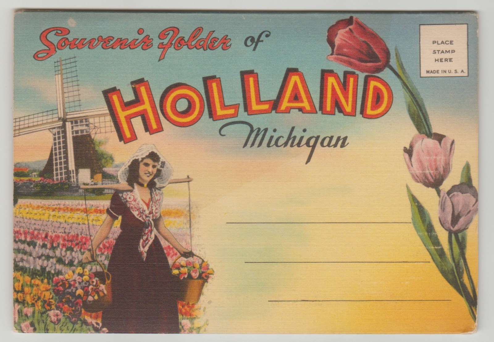Michigan, Holland, Linen Souvenir Folder/Multi Views