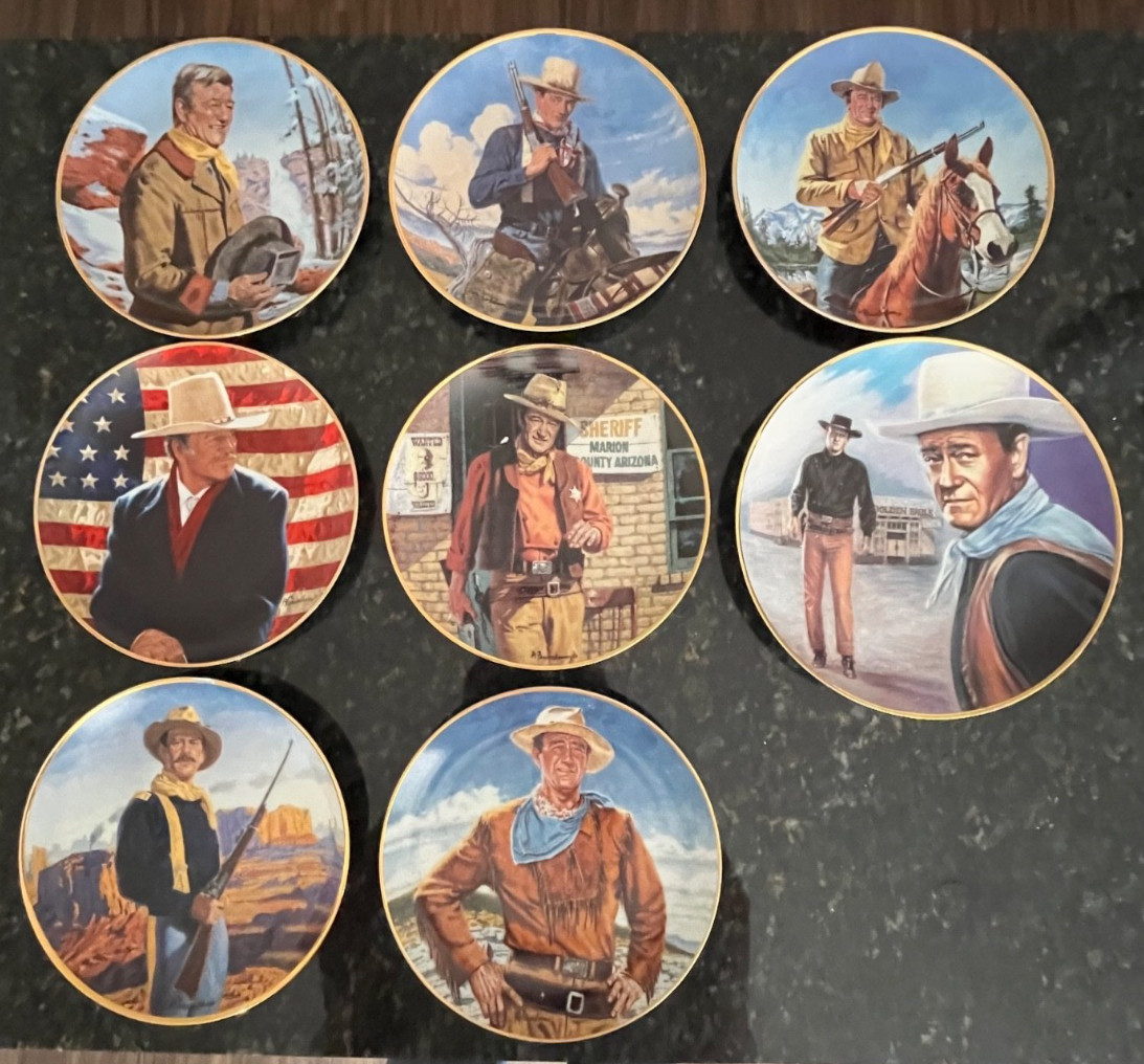 JOHN WAYNE Franklin Mint Heirloom Rec 6 Plate Series + 2 Additional Bonus Plates