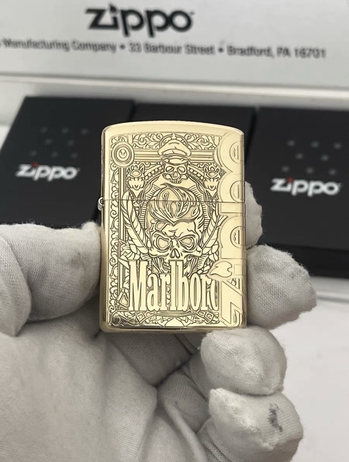 Rare Zippo Marlboro Skull Heart Ram Windproof Lighter With New Box